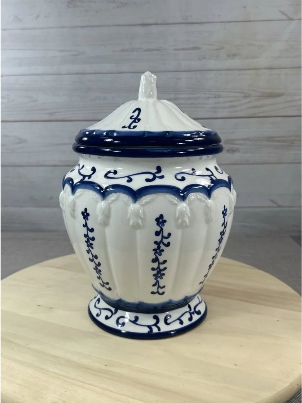 Heartfelt Kitchen Creations Blue & White Porcelain Lidded Ginger Jar Canister